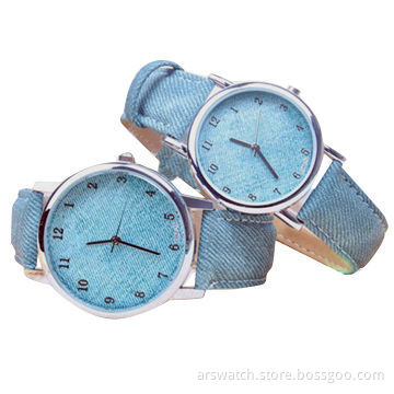 Couple set watch with denim strap alloy case fashionable watch